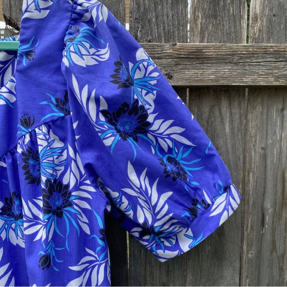 Vintage Y Not Hawaii Made in USA Floral Mumu Puff Sleeve Ruffle Hem Sz L - Picture 7 of 11